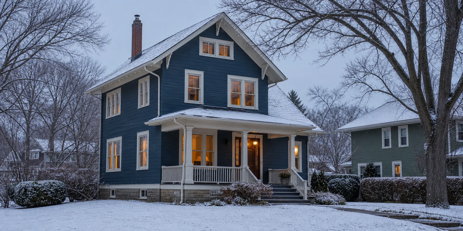Illustrative winter home in the Greater Binghamton area for the Endicott foam-insulation service page